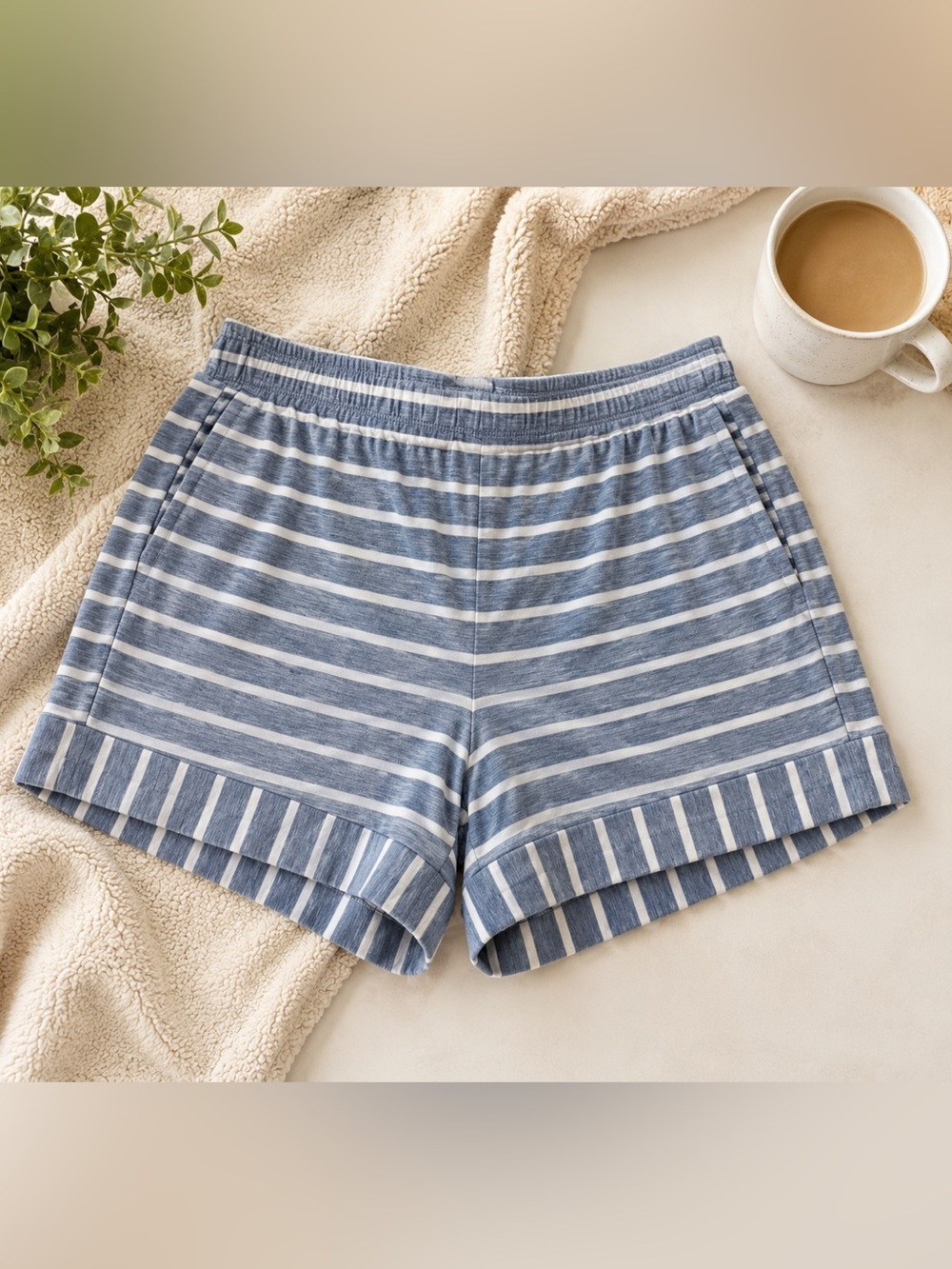 Soma Blue White Striped Lounge Pajama Shorts Pockets M
